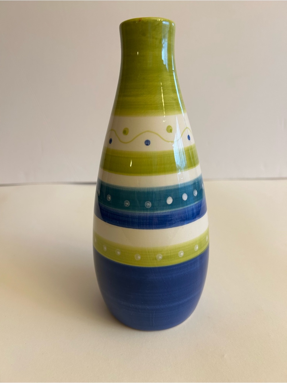 Striped Ceramic Decorative Vase in Blue and Green